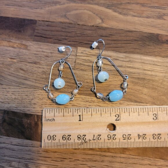 Trapezoid Beaded Blue/White/Clear Earrings - Picture 5 of 5